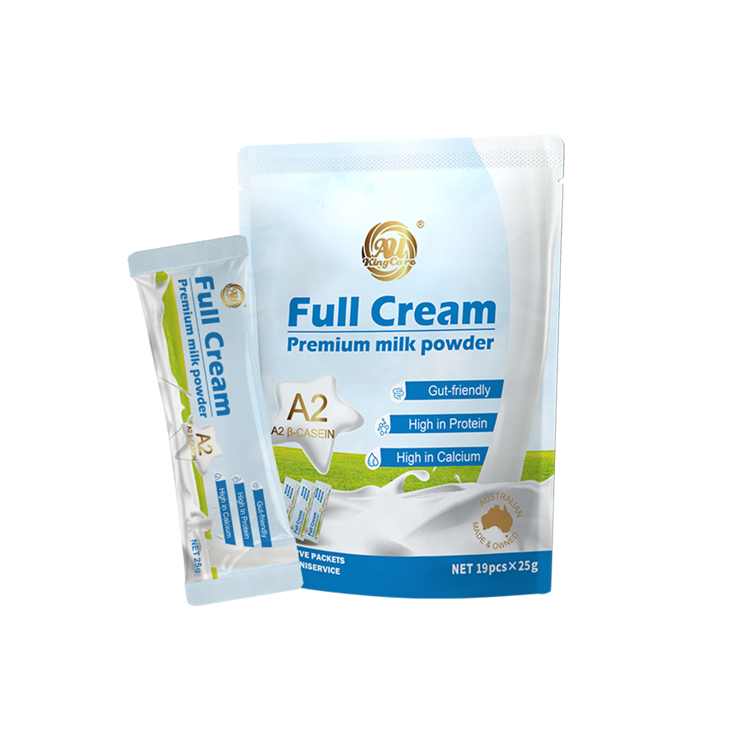 AU KingCare A2 β-Casein Full Cream Premium Milk Powder (475g | 19 x 25g Sachets)