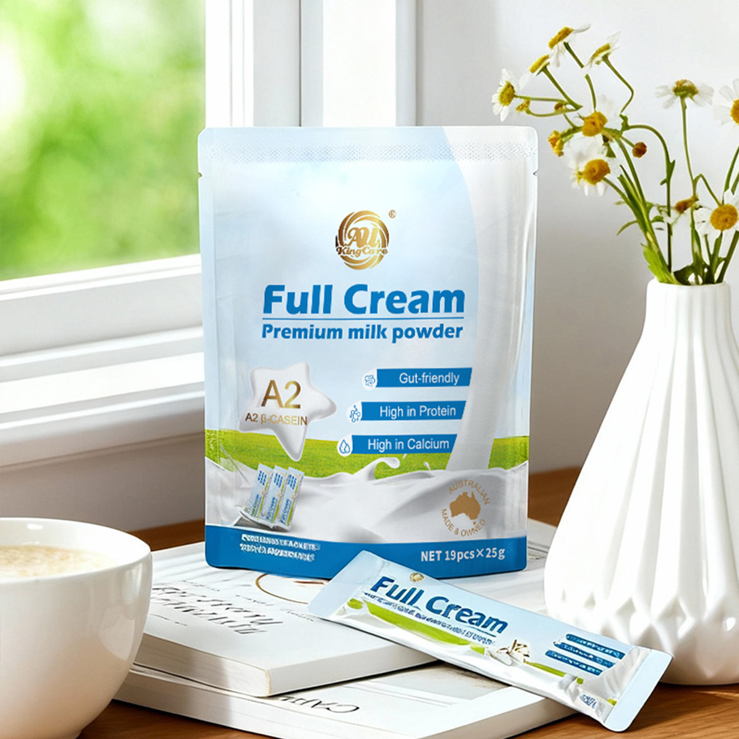 AU KingCare A2 β-Casein Full Cream Premium Milk Powder (475g | 19 x 25g Sachets)