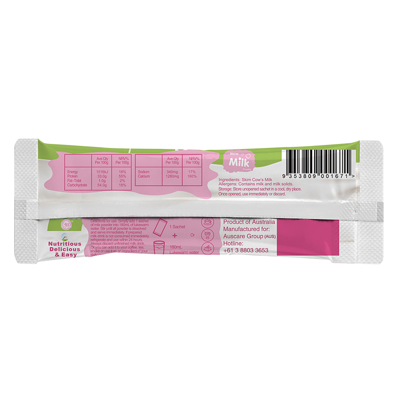 AU KingCare Skim Instant Milk Powder with Inulin 475g/bag; 25g/packet