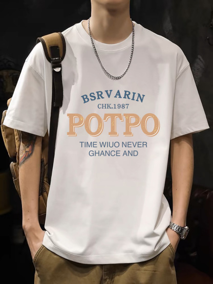 2025 New Korean Style Men's T-Shirt – 200G Premium Cotton Short Sleeve (White)