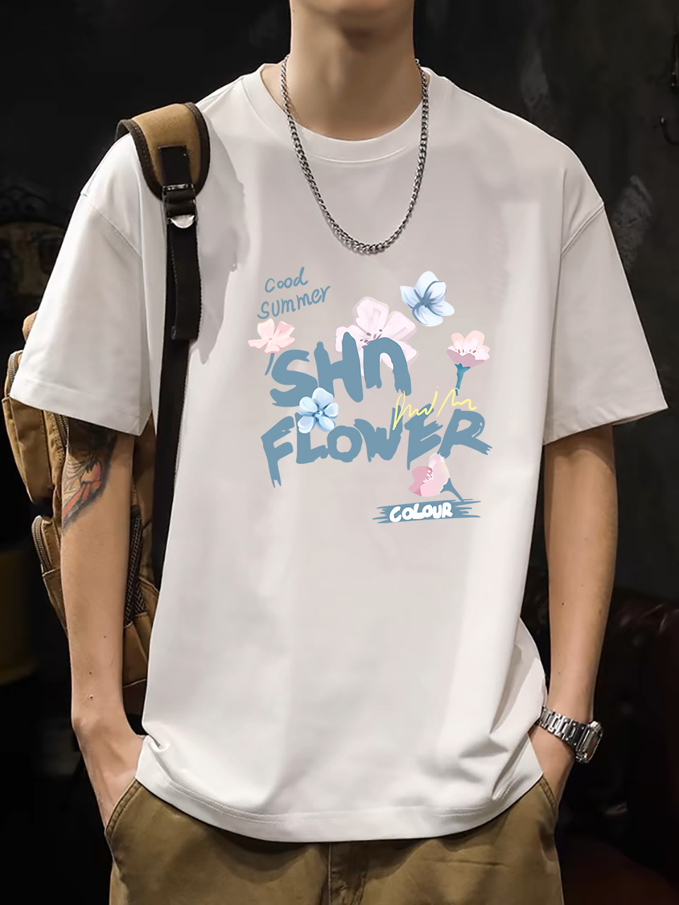 2025 New Korean Style Men's T-Shirt – 200G Premium Cotton Short Sleeve (White)