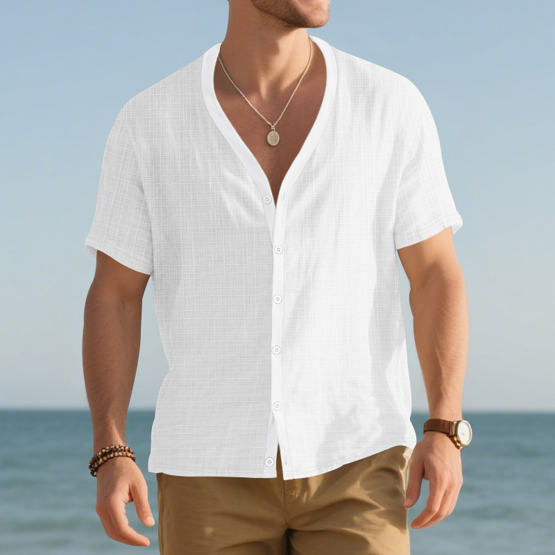 Men's Summer Linen-Like Short Sleeve Button Cardigan – Breathable & Loose Fit