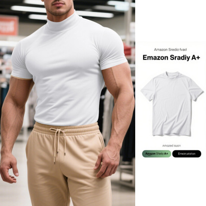 British Style Men's T-Shirt – Slim Fit High Neck Casual Top