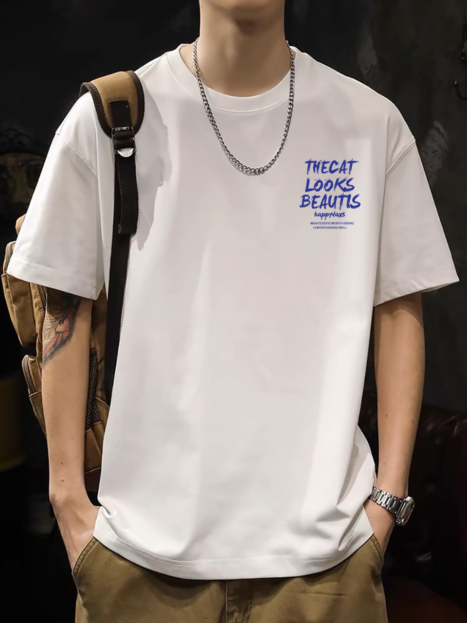 2025 New Korean Style Men's T-Shirt – 200G Premium Cotton Short Sleeve (White)