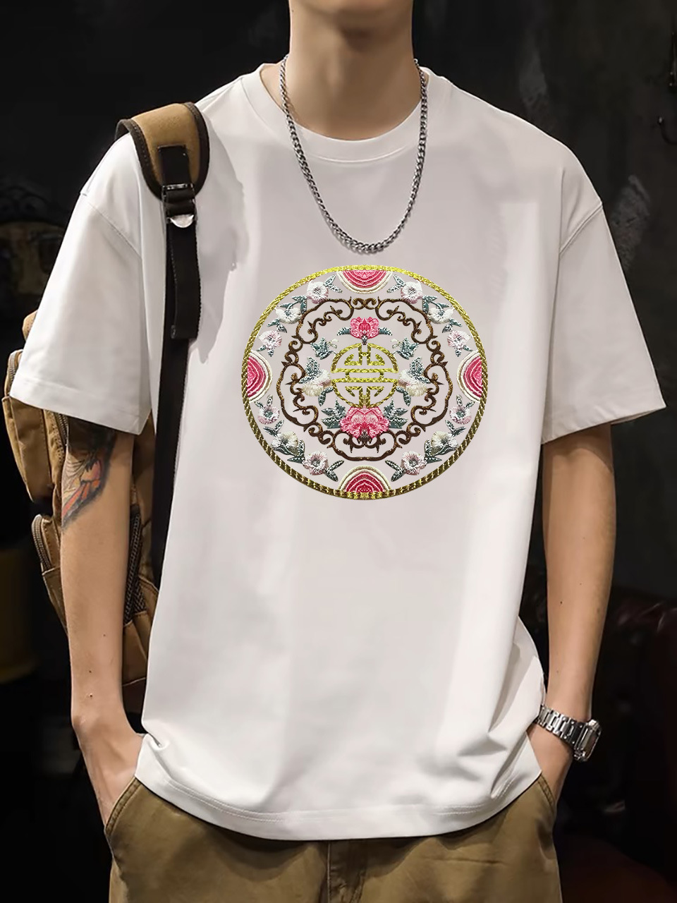 2025 New Korean Style Men's T-Shirt – 200G Premium Cotton Short Sleeve (White)