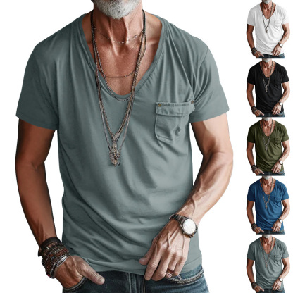 Men's V-Neck Pocket T-Shirt – Plus Size Casual Wear