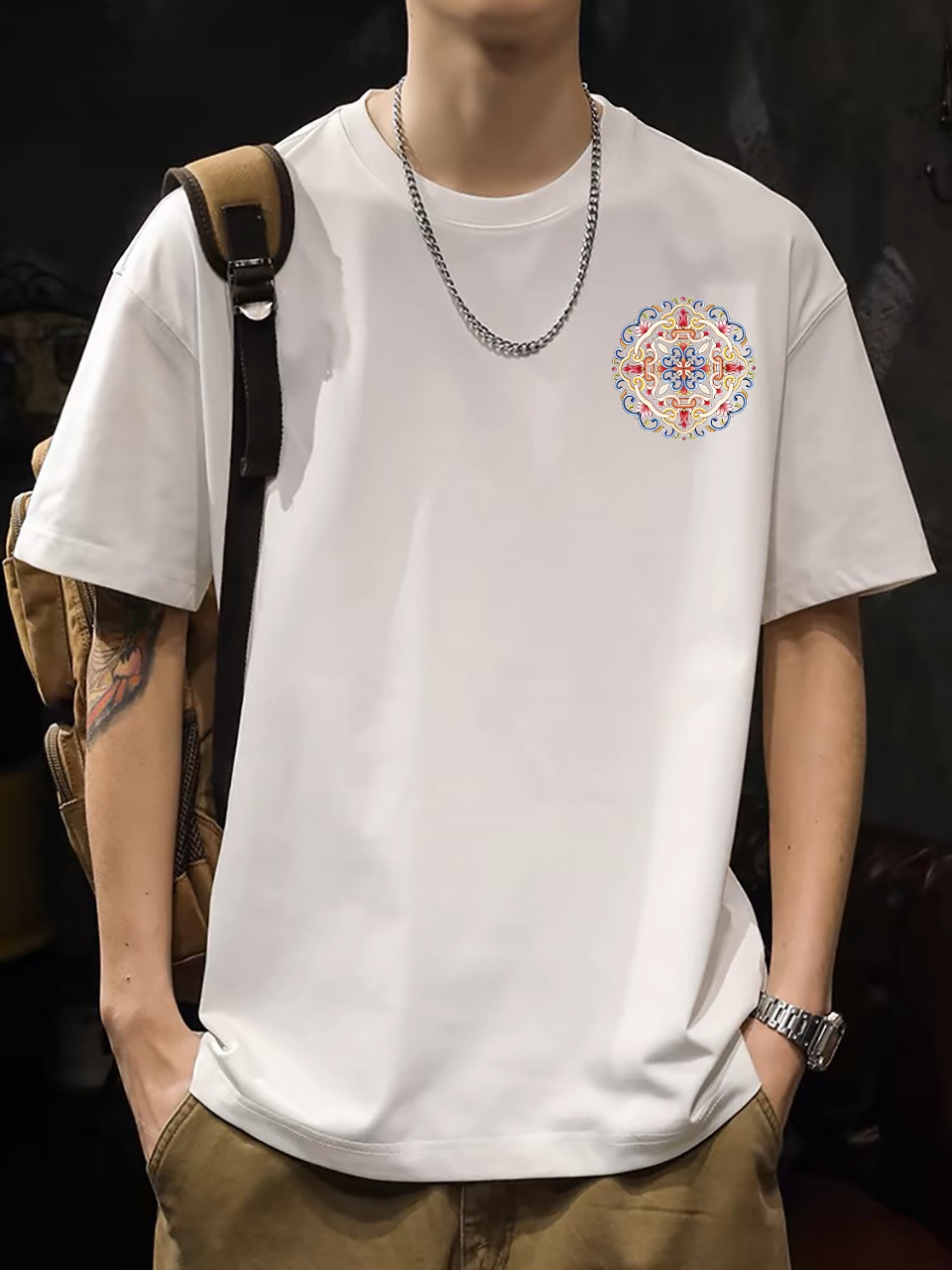 2025 New Korean Style Men's T-Shirt – 200G Premium Cotton Short Sleeve (White)