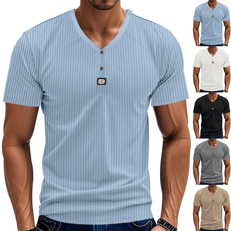 Jacquard Ribbed Henley Shirt – Luxury Breathable Men’s Top