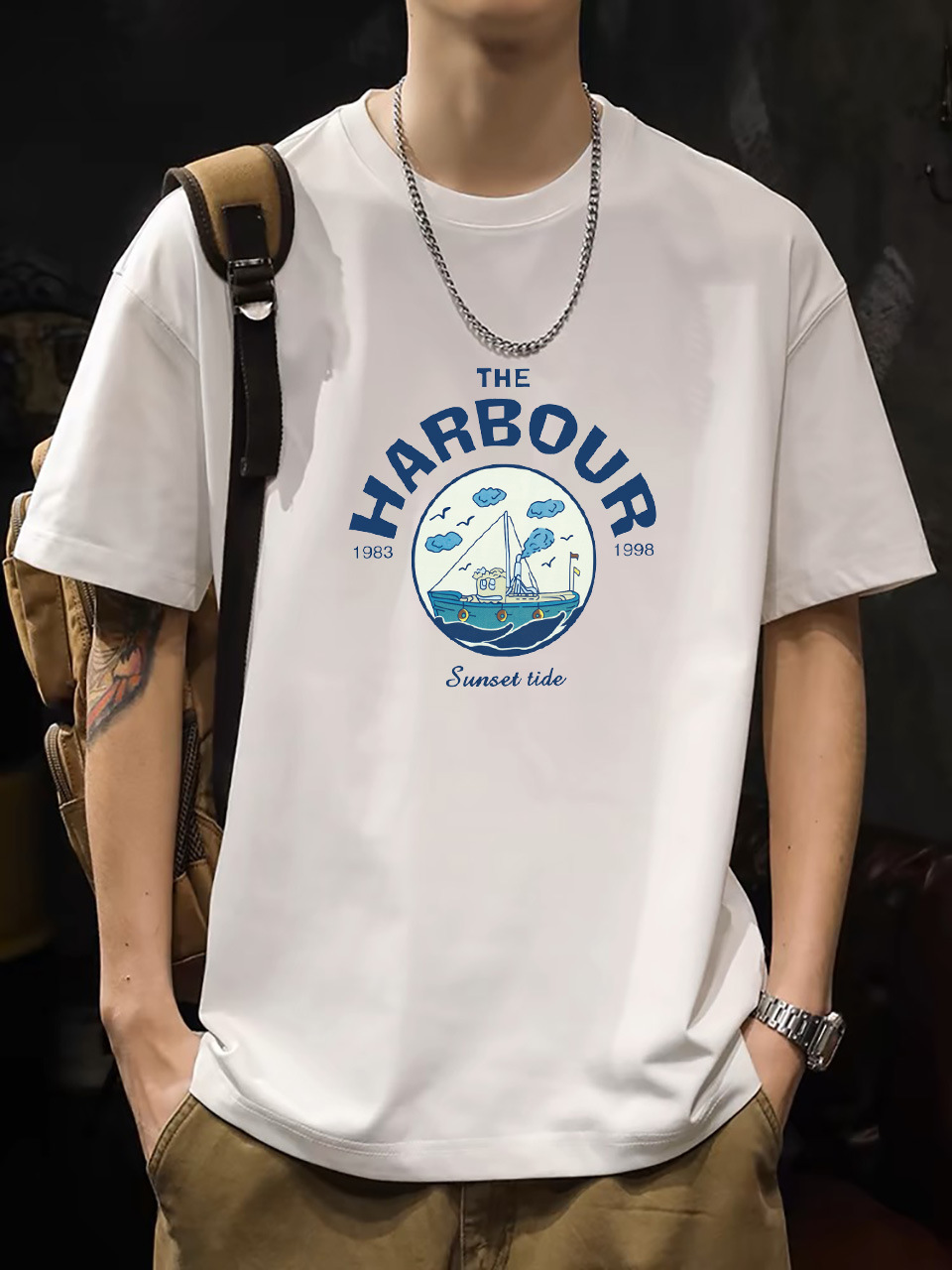 2025 New Korean Style Men's T-Shirt – 200G Premium Cotton Short Sleeve (White)