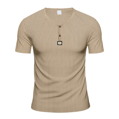 Jacquard Ribbed Henley Shirt – Luxury Breathable Men’s Top