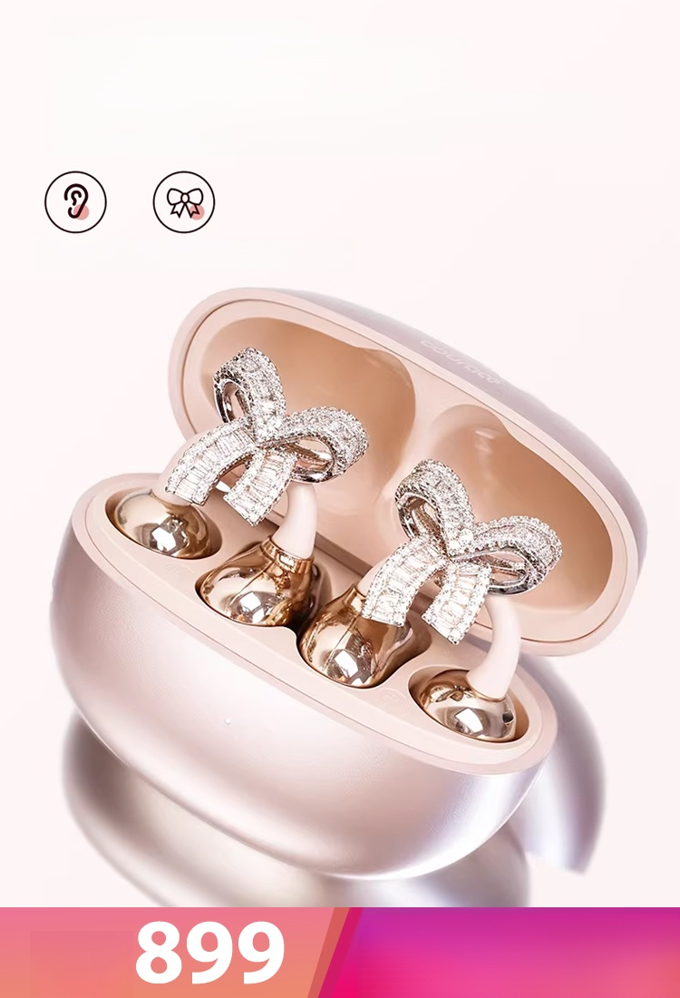 หูฟังบลูทูธเครื่องประดับหูแต่งโบว์