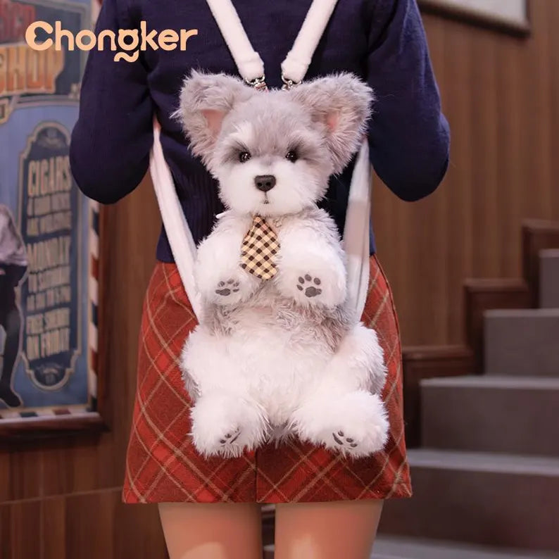 Chongker | Handmade Realistic Plush | Schnauzer Dog Backpack