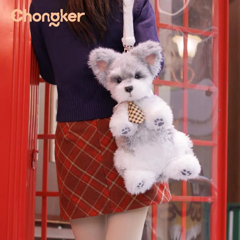 Chongker | Handmade Realistic Plush | Schnauzer Dog Backpack