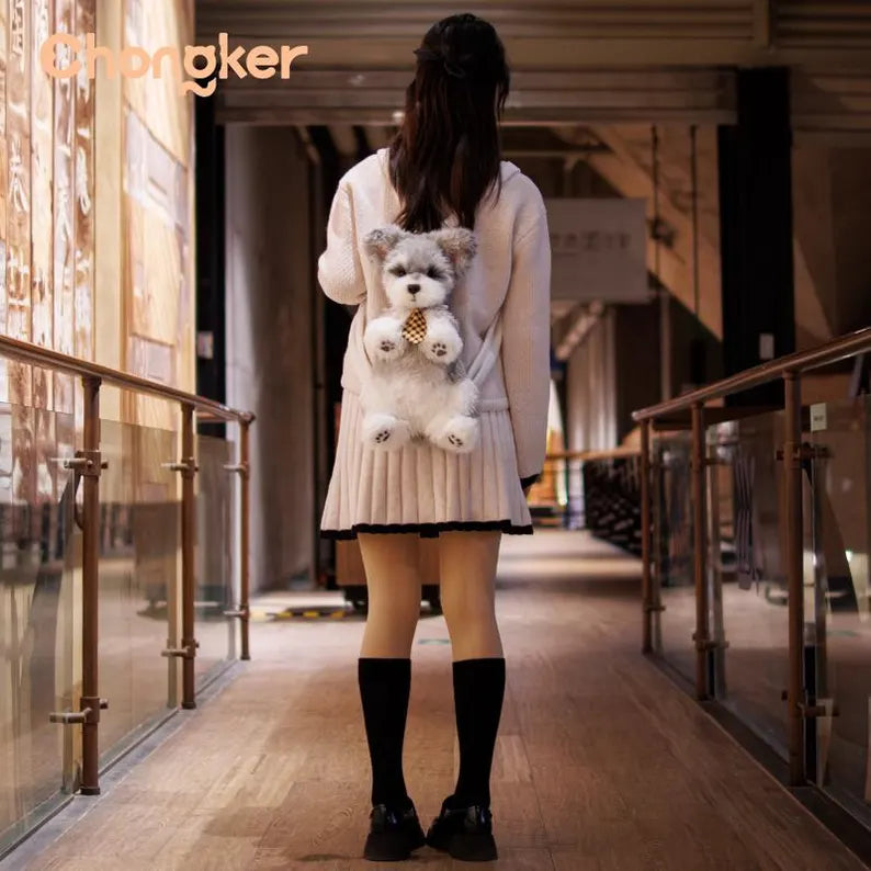 Chongker | Handmade Realistic Plush | Schnauzer Dog Backpack
