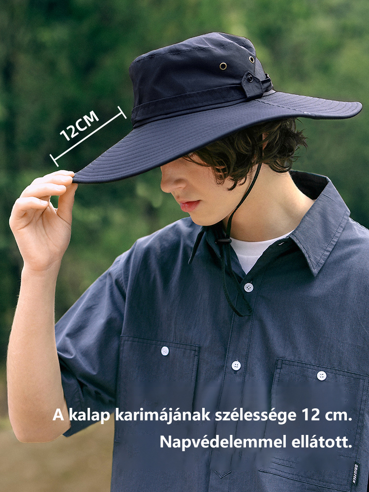 Többféleképpen viselhető széles karimájú napellenzős kalap 