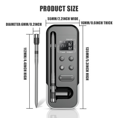 Aussie BBQ Pro - Smart Bluetooth Meat Thermometer | Wireless Grill Temp Monitor | for Steak, Smoking & Roasting