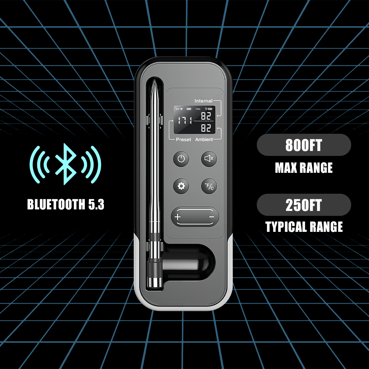 Aussie BBQ Pro - Smart Bluetooth Meat Thermometer | Wireless Grill Temp Monitor | for Steak, Smoking & Roasting