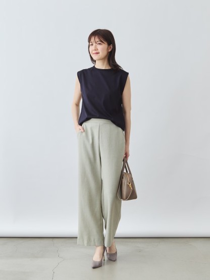 リネンライクパンツ セミワイド
