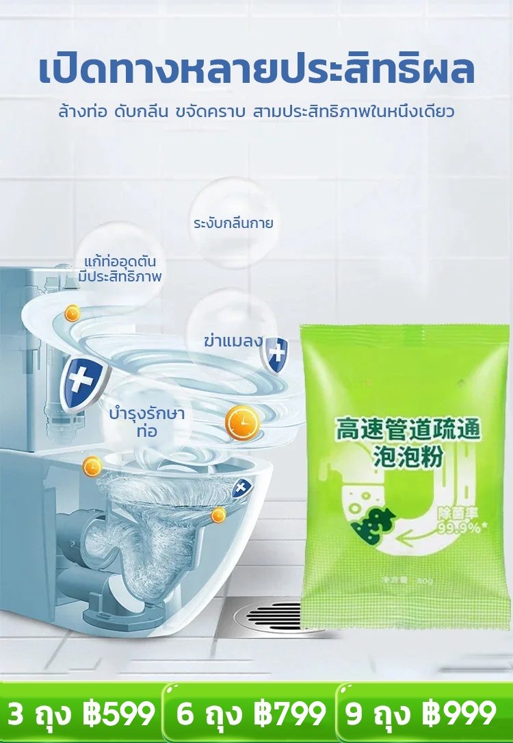 【บอกลาสัตว์บินและกำจัดกลิ่น】ผงฟู่ละลายท่ออุดตันอเนกประสงค์