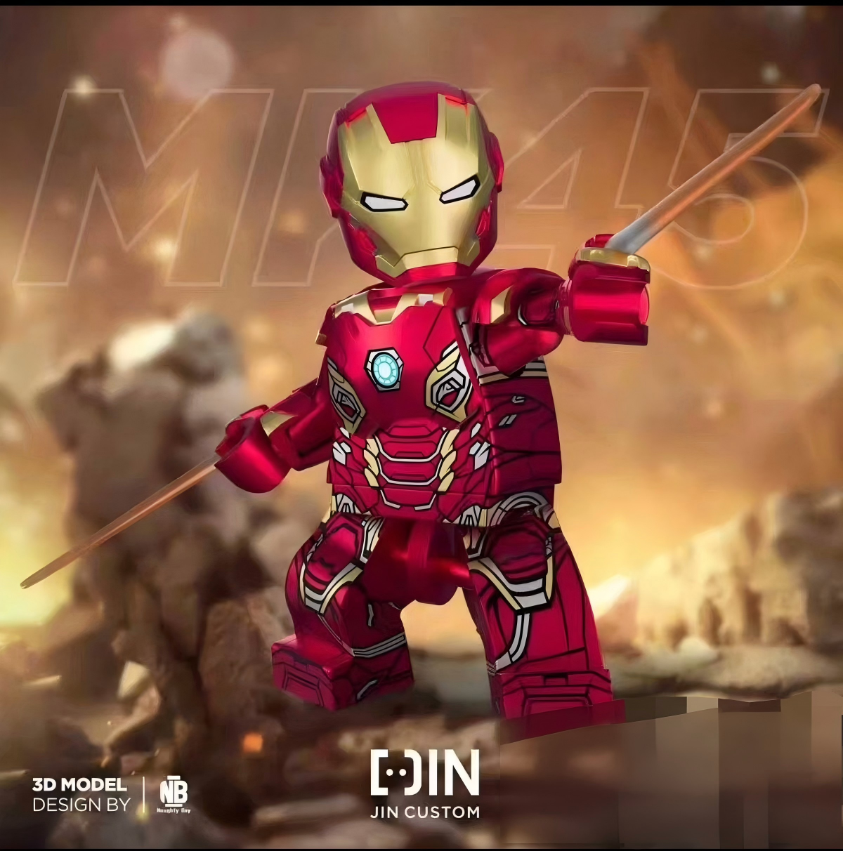 【JIN】Iron Man Mark 45 with Laser Cannon 鋼鐵人 MK45 + 附雷射砲 아이언맨 마크45 레이저 포 포함【Custom Marvel Minifigures】
