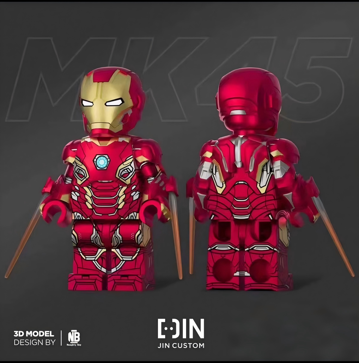 【JIN】Iron Man Mark 45 with Laser Cannon 鋼鐵人 MK45 + 附雷射砲 아이언맨 마크45 레이저 포 포함【Custom Marvel Minifigures】