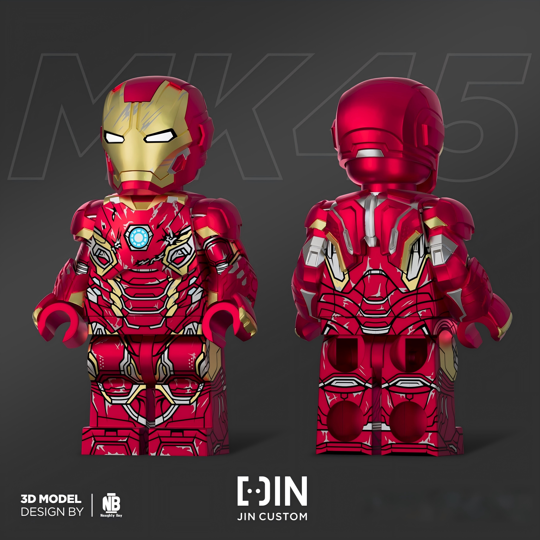 【JIN】Iron Man Mark45 (Limited Damaged Ver.) with Laser Effect Parts 鋼鐵人 MK45（超限量・戰損版）+ 雷射特效件 아이언맨 마크45 (한정 파손판)+레이저 이펙트 파츠【Custom Marvel Minifigures】