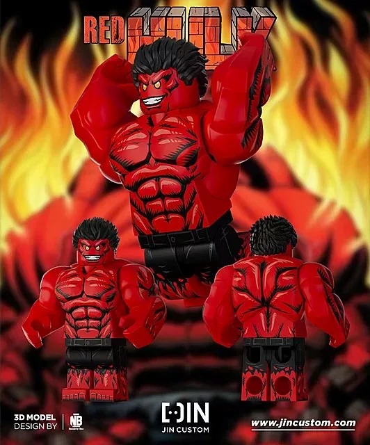 【JIN】Comic Book Red Hulk 漫畫手繪紅浩克 코믹북 레드 헐크【custom minifigures】