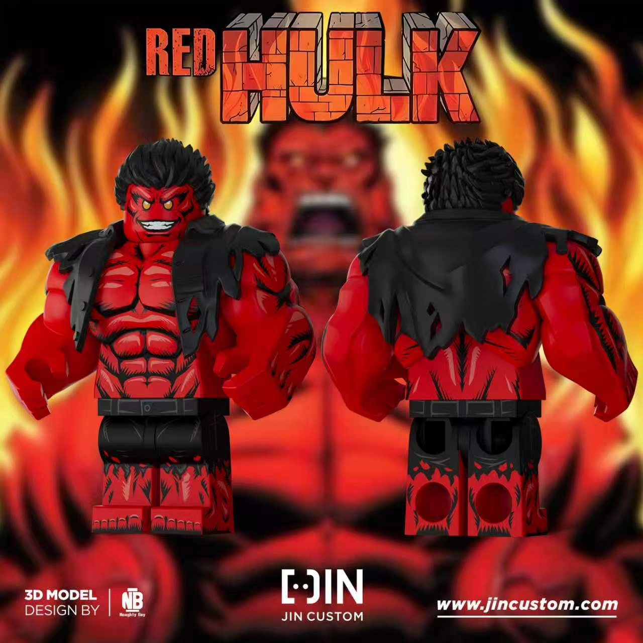 【JIN】Red Hulk (Hand-Drawn Edition) + Coat Expansion Pack 紅浩克（手繪版）＋大衣補充包 레드 헐크 (핸드드로잉 버전) + 코트 확장 팩【custom minifigures】