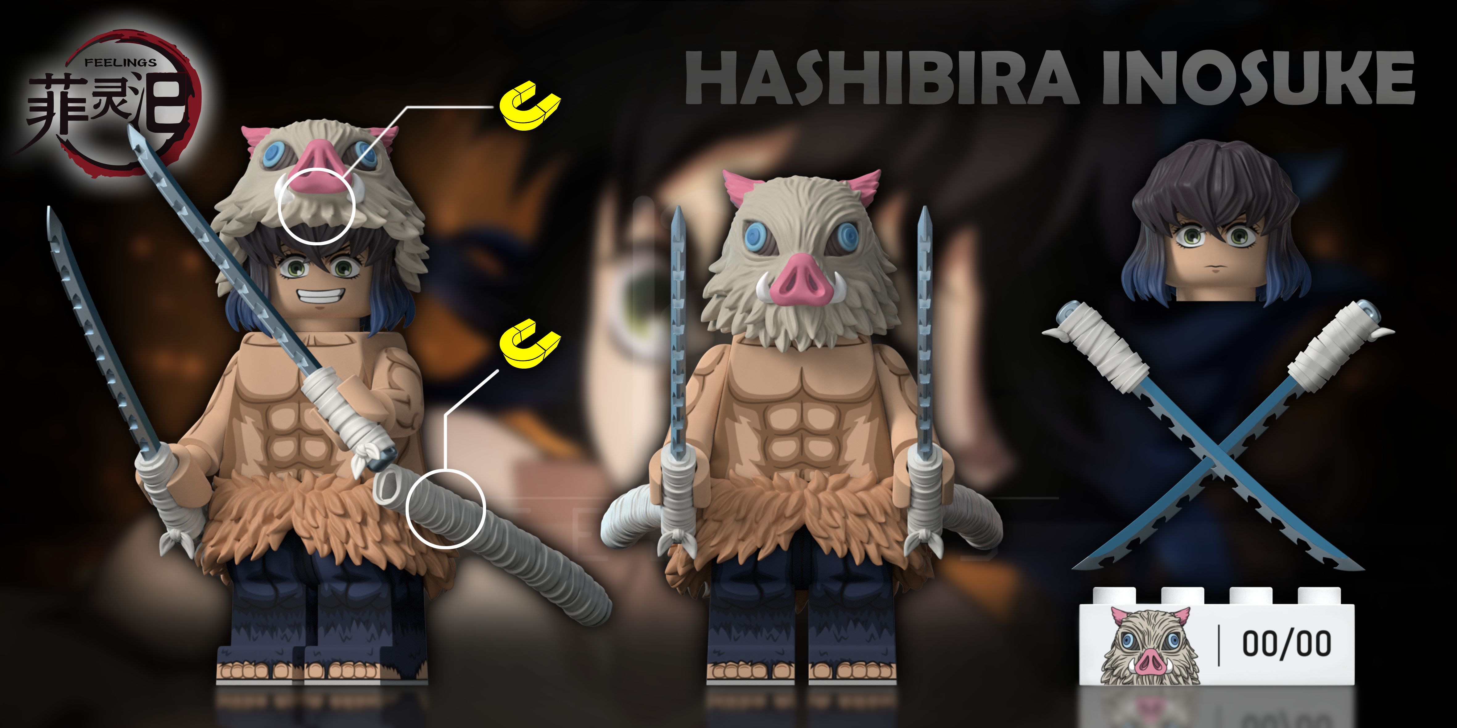 【Preorder】【Feelings】New product, Feelings Demon Slayer Kimetsu No Yaiba Hashibira Inosuke 鬼灭之刃 嘴平伊之助 Lego custom minifigure.-Tom_minifigs