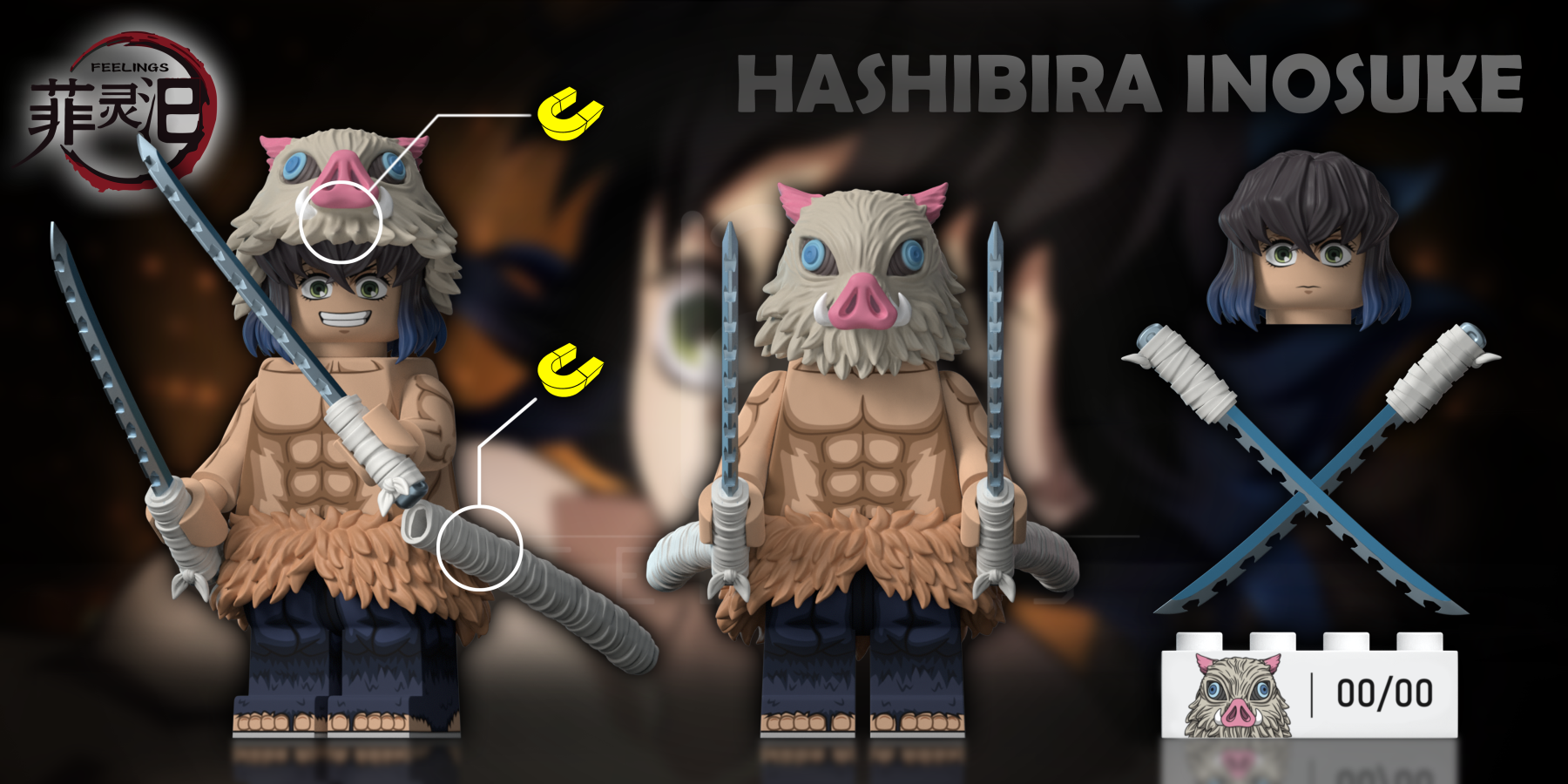 【Preorder】【Feelings】New product, Feelings Demon Slayer Kimetsu No Yaiba Hashibira Inosuke 鬼灭之刃 嘴平伊之助 Lego custom minifigure.-Tom_minifigs