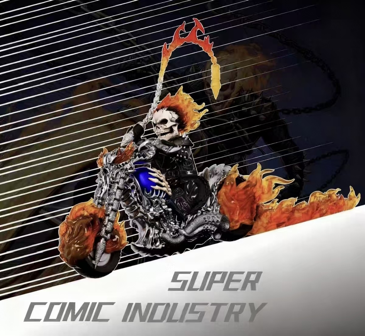 【super comic fam】Nicolas Cage Version Ghost Rider - Hellfire Harley Motorcycle