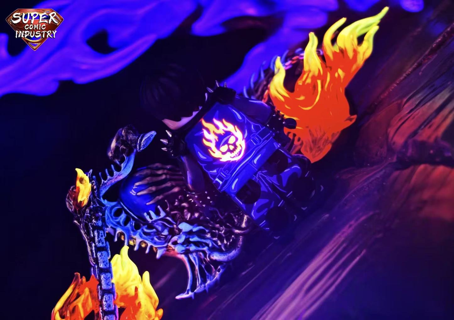 【Super comic fam】Nicolas Cage Version Ghost Rider - Hellfire Harley Motorcycle