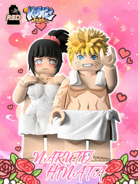 【Red】Naruto & Hinata (Hot Spring Bathroom) 溫泉浴室鳴人雛田 온탕 욕실 나루토 & 히나타【naruto custom minifigures】
