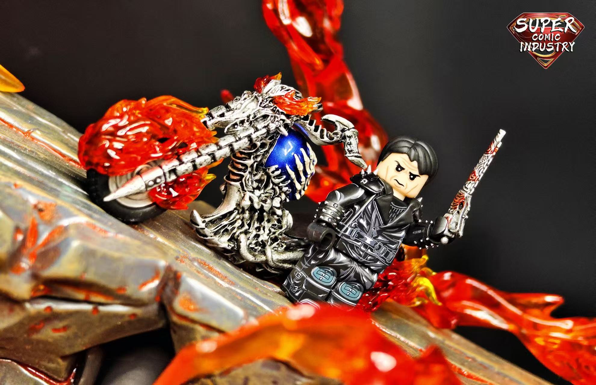 【Super comic fam】Nicolas Cage Version Ghost Rider - Hellfire Harley Motorcycle