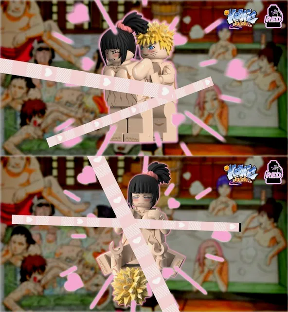 【Red】Naruto & Hinata (Hot Spring Bathroom) 溫泉浴室鳴人雛田 온탕 욕실 나루토 & 히나타【naruto custom minifigures】