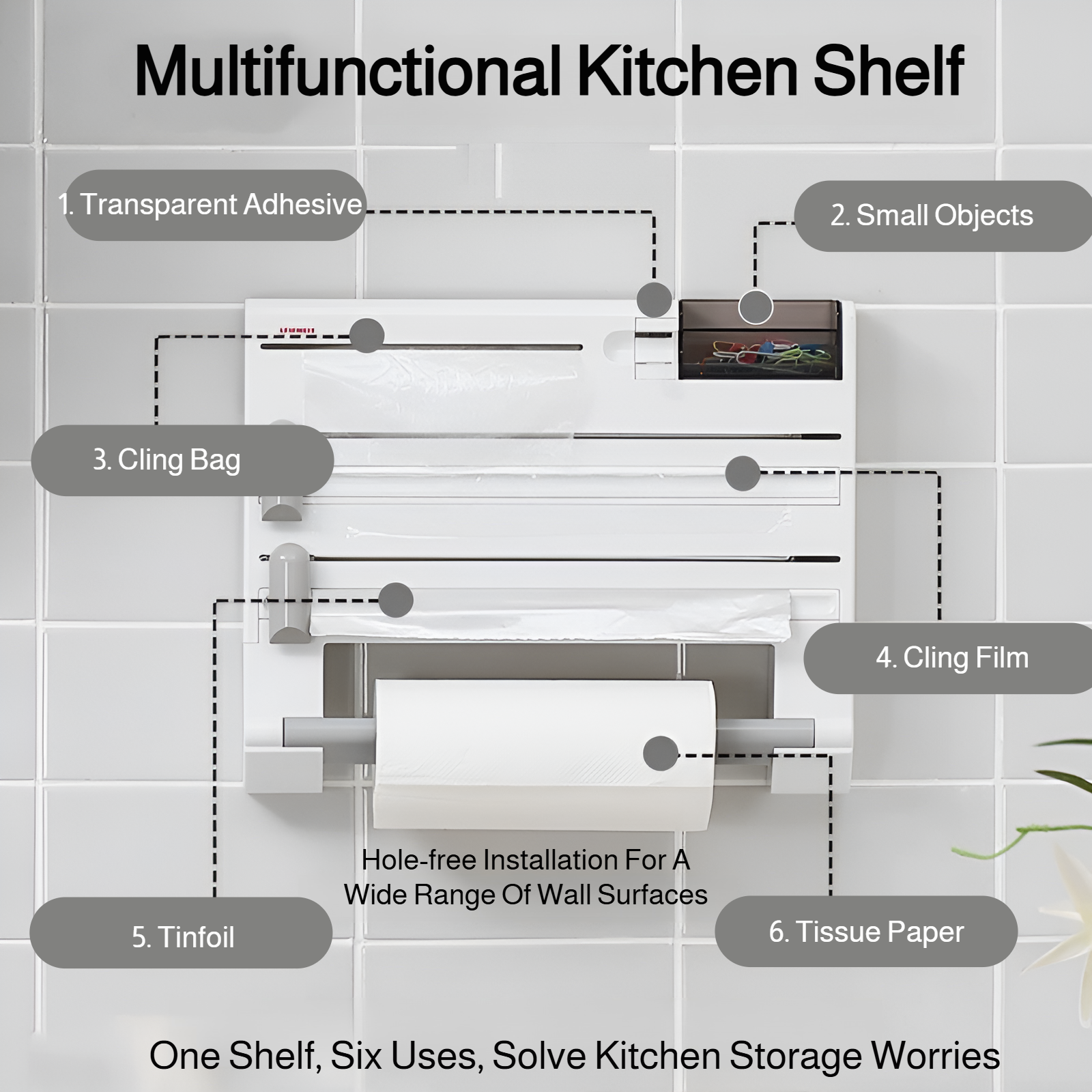 Kitchen household multifunctional rack wall-mounted plastic wrap storage box cutter placement rack r