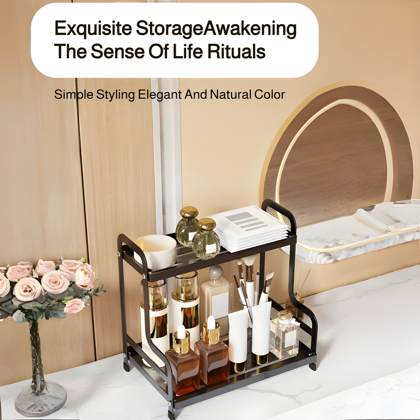 Double-layer cosmetics storage rack skin care products perfume storage box bathroom storage rack bat