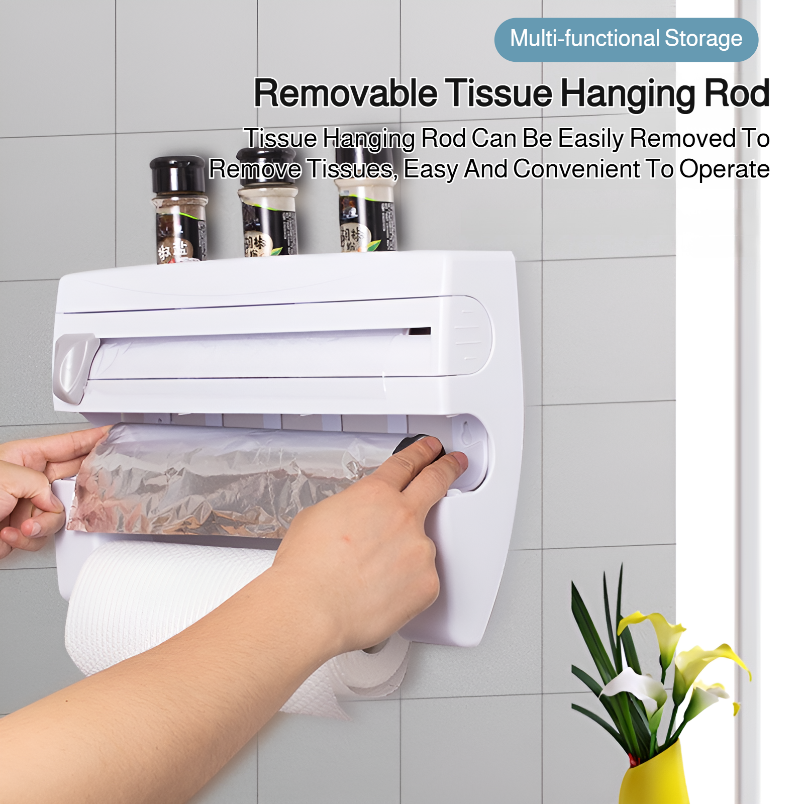 Kitchen household multifunctional rack wall-mounted plastic wrap storage box cutter placement rack r