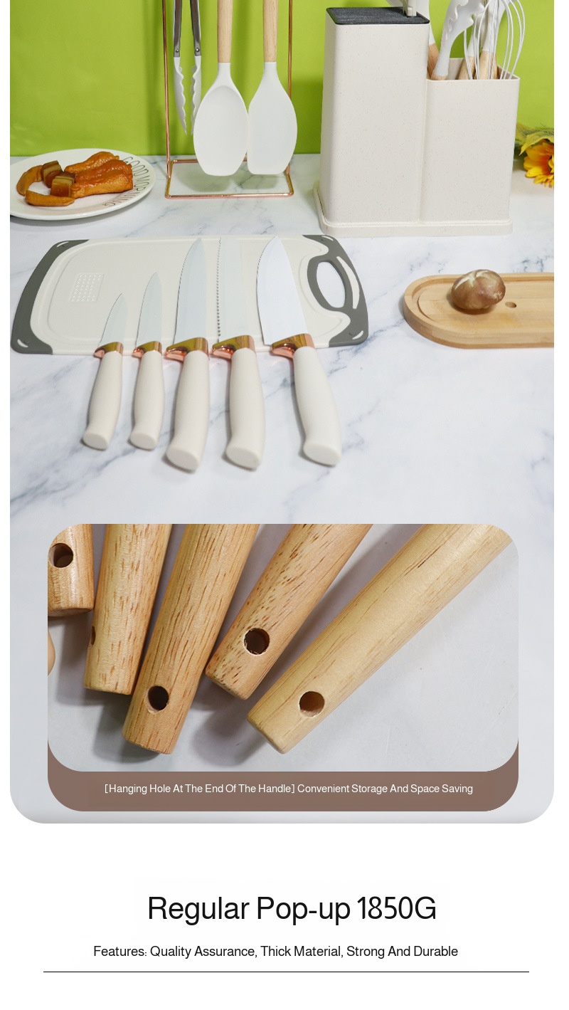 Nonstick soup ladle and spatula cookware set displayed on kitchen counter