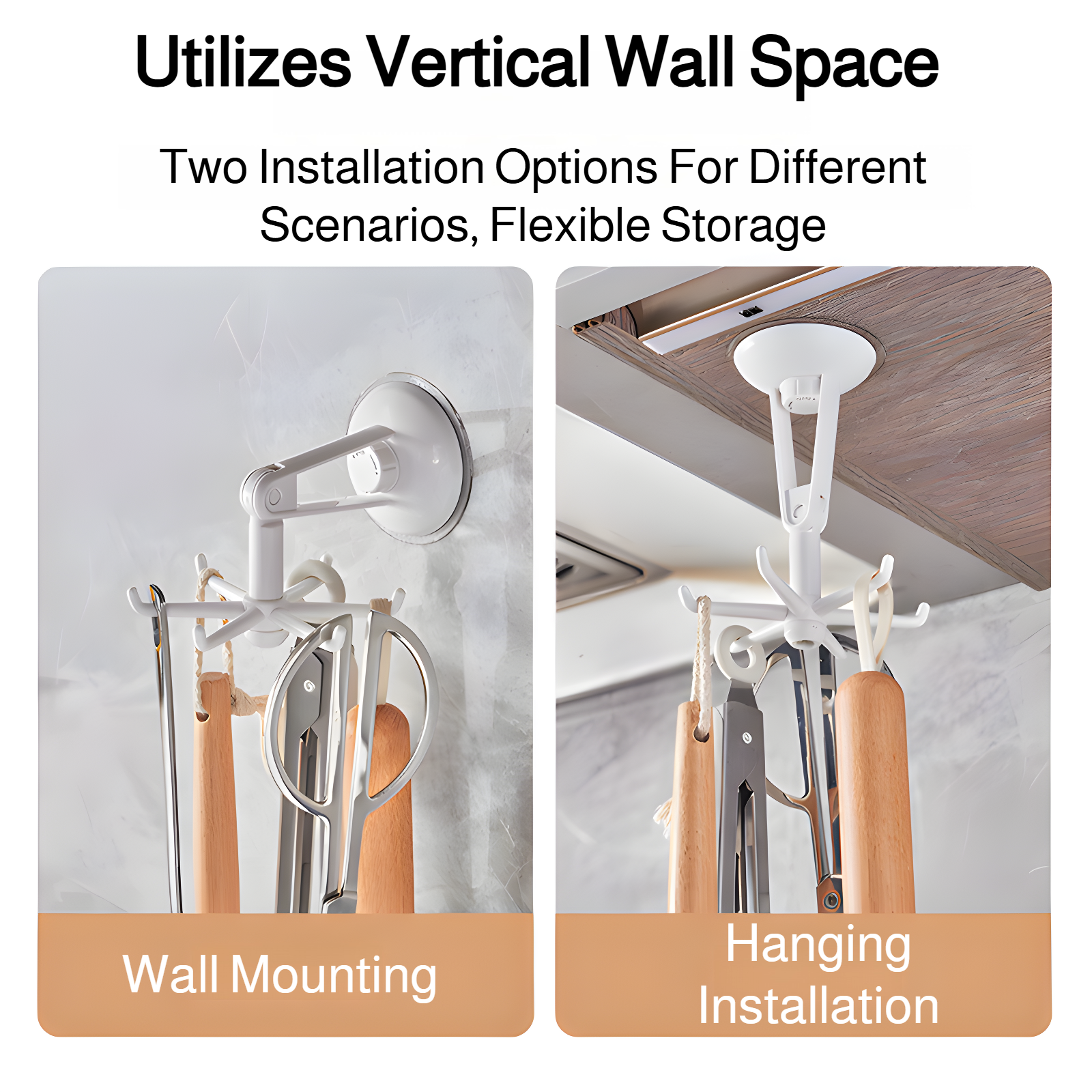 360 degree rotatable hook kitchen spatula storage wall mounted punch-free wall mount strong adhesive