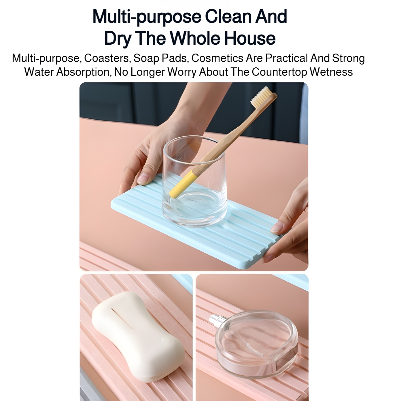 Rectangular absorbent mat placed by toilet