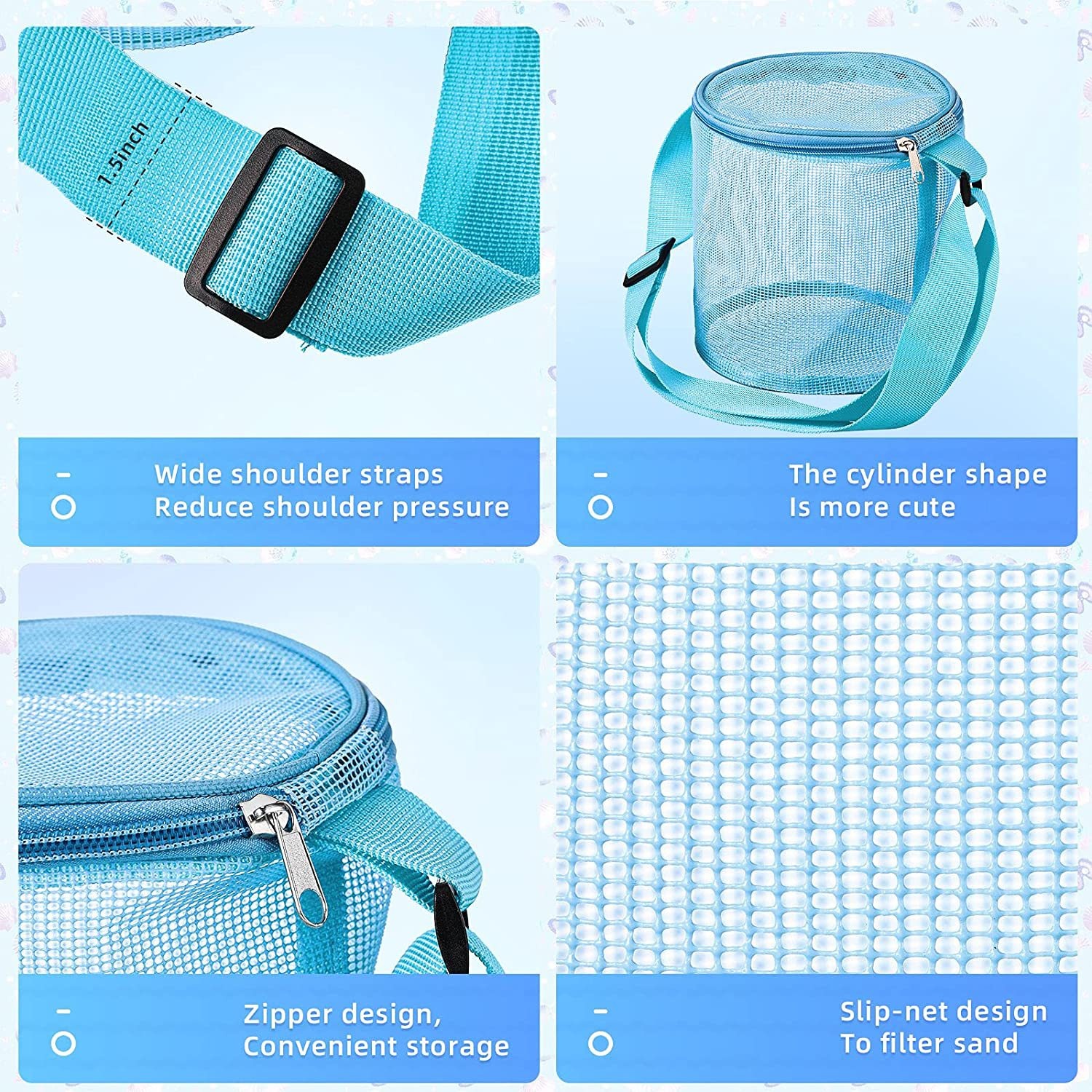 Durable mesh bag for collecting beach shells