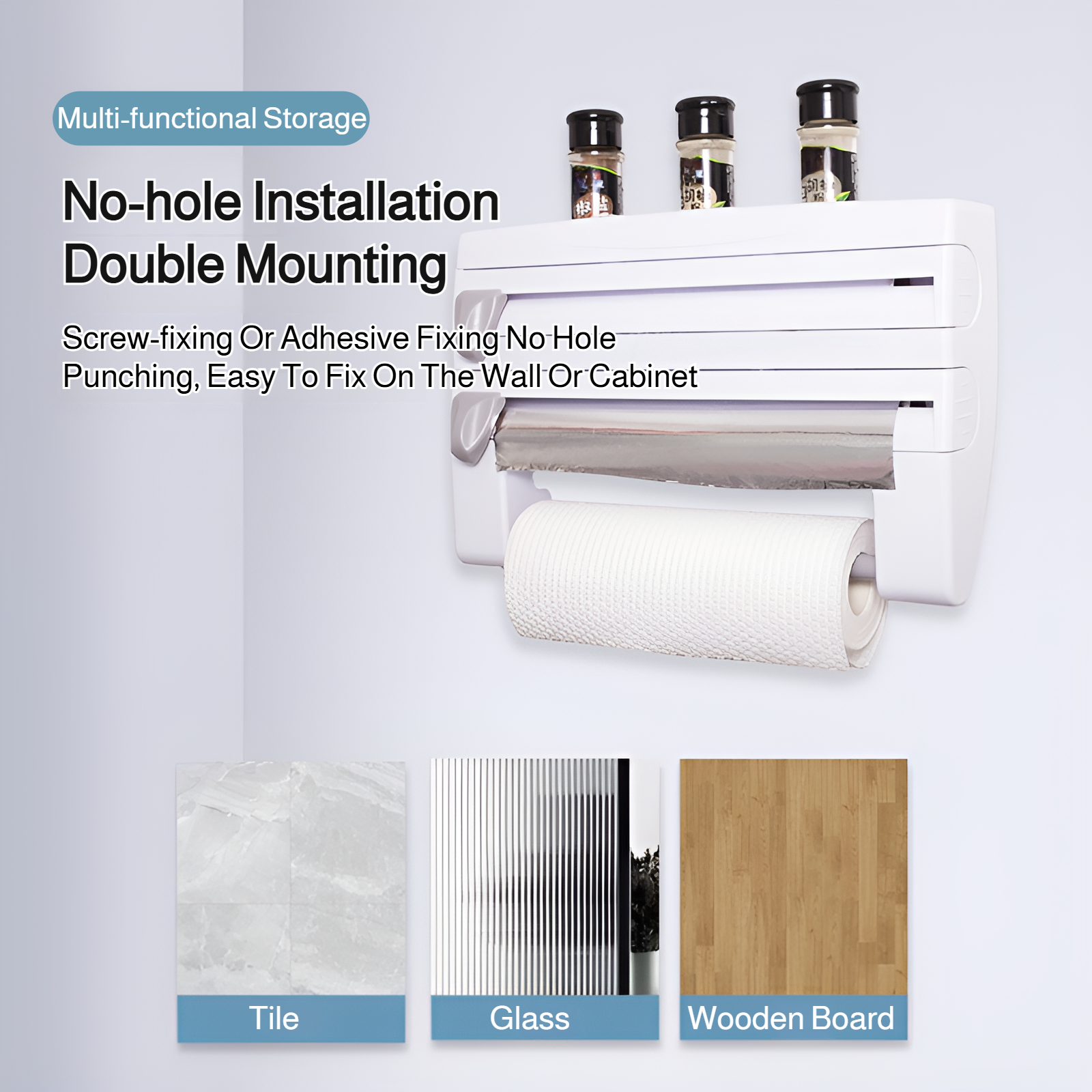 Kitchen household multifunctional rack wall-mounted plastic wrap storage box cutter placement rack r