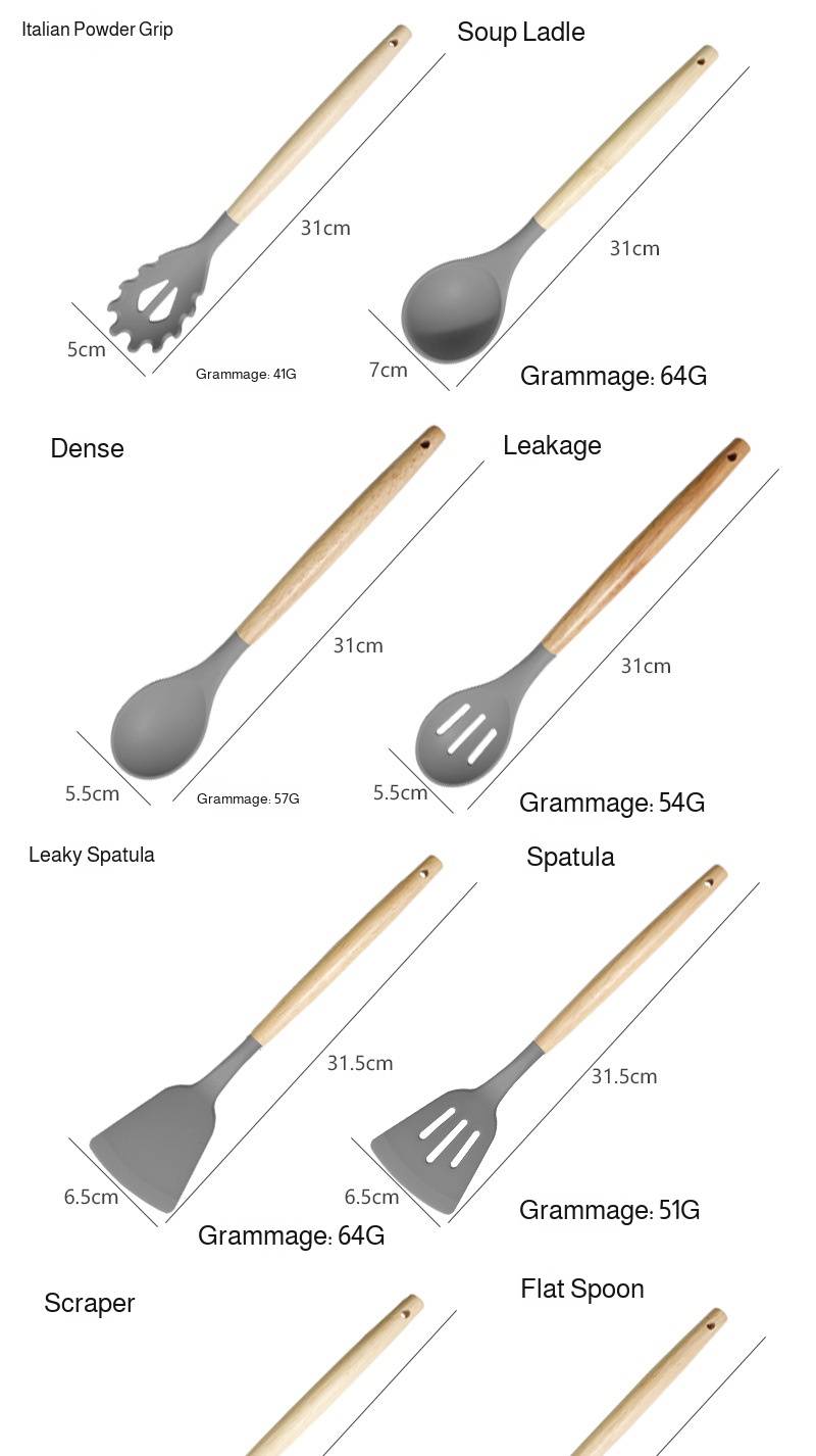 Soup ladle and spatula set suitable for all cookware types