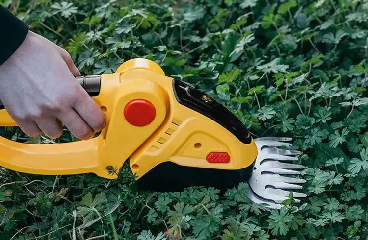 Close-up of lithium battery powered pruning shears