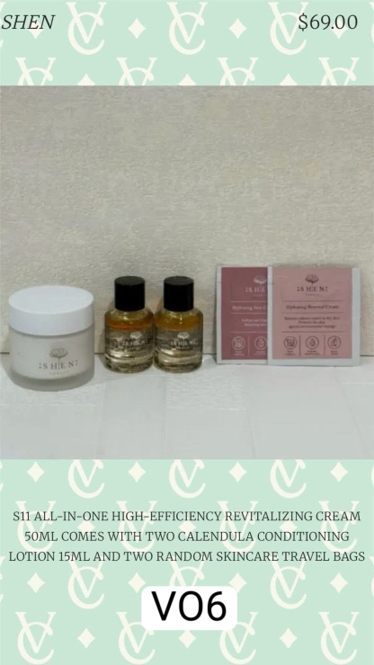 3517D ALL-IN-ONE HIGH-EFFICIENCY REVITALIZING CREAM
50ML COMES WITH TWO CALENDULA CONDITIONING
LOTION 15ML AND TWO RANDOM SKINCARE TRAVEL BAGS