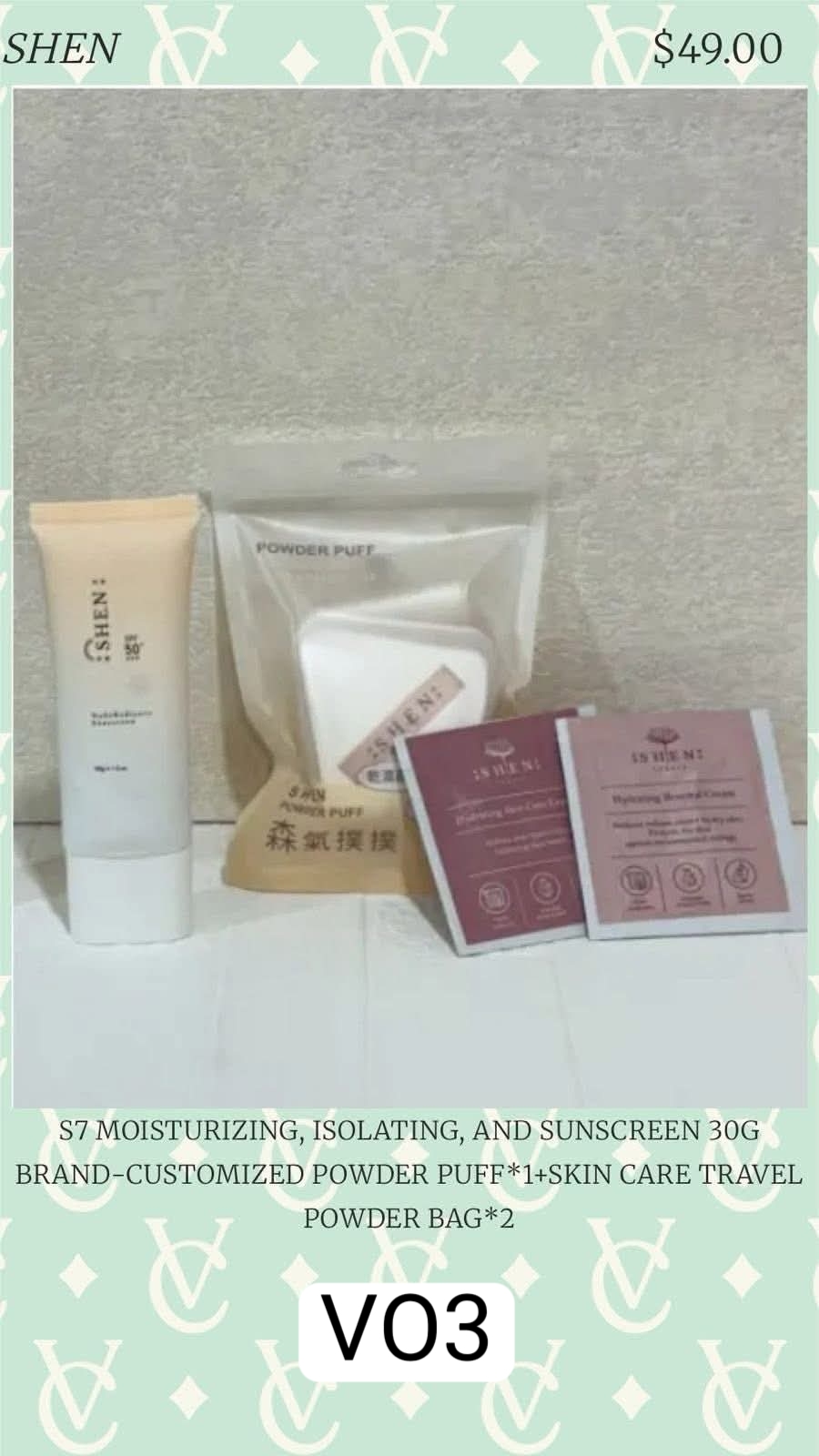 3520D MOISTURIZING, ISOLATING, AND SUNSCREEN 30G
BRAND-CUSTOMIZED POWDER PUFF *1+SKIN CARE TRAVEL
POWDER BAG*2