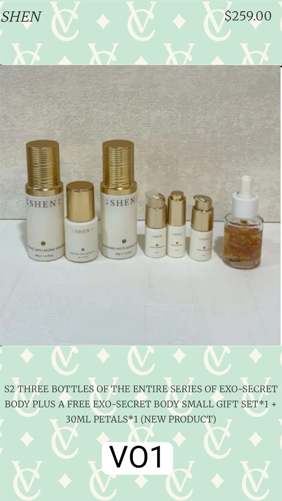 3522D THREe BottLES oF the ENTIRE SERIES OF EXO-SECRET
BODY PLUS A FREE EXO-SECRET BODY SMALL GIFT SET *1 +
30ML PETALS*1 (NEW PRODUCT)