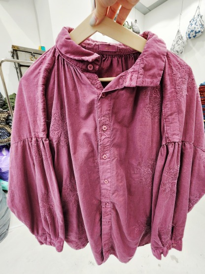 8509K ROSE PINK BOHO, LACE BLOUSE, RELAXED FIT, with EMBROIDERED FLORAL DETAILS