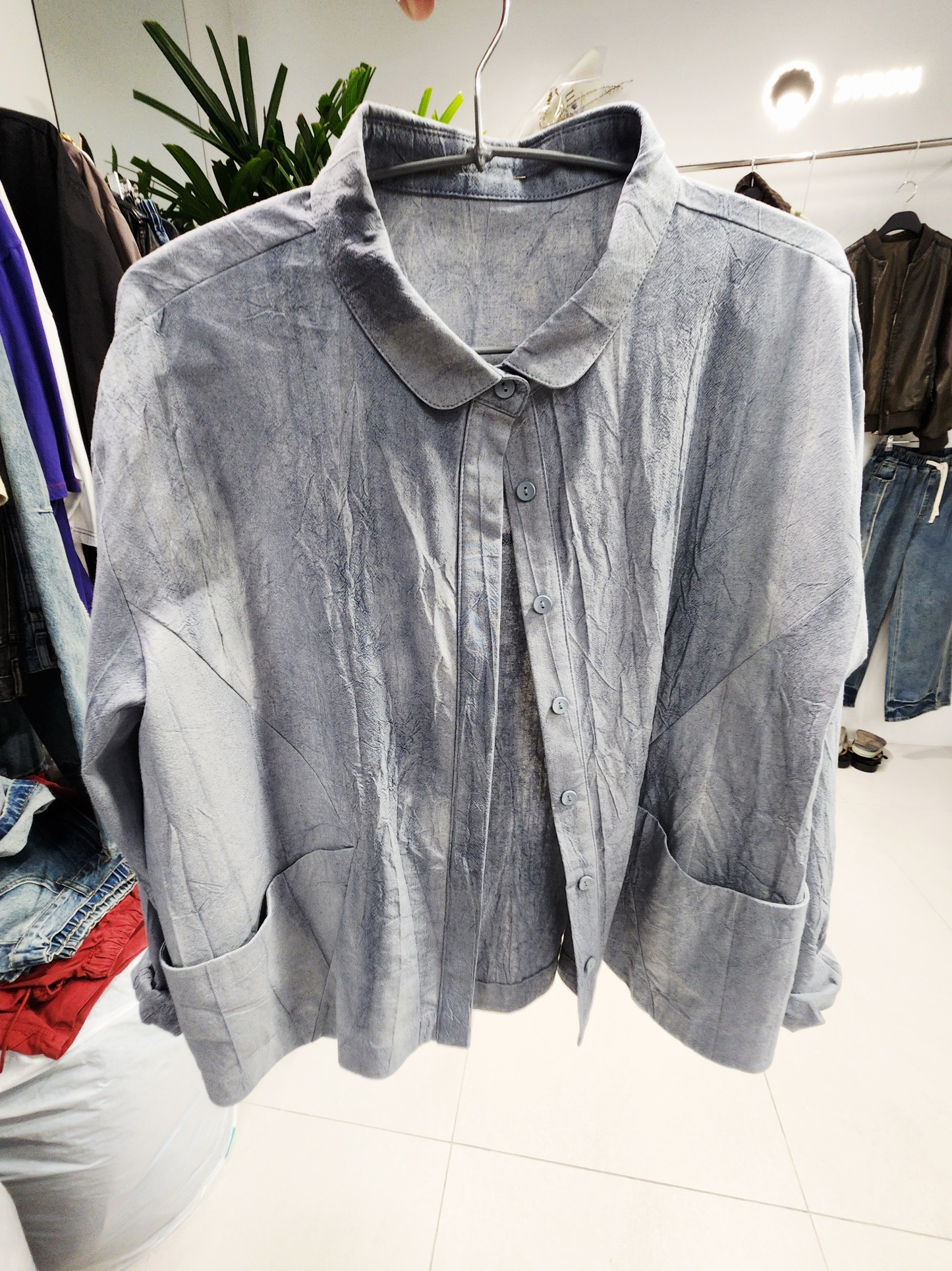 0898T BLUE SHIRT WITH BUTTON FRONT AND PATCH POCKETS